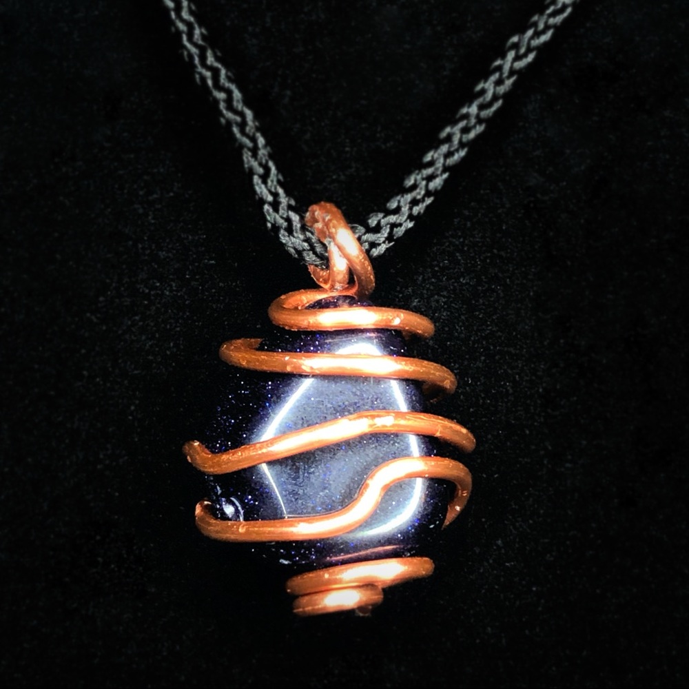 🔴SALE🔴Blue Gold Stone Wire Wrapped Necklace